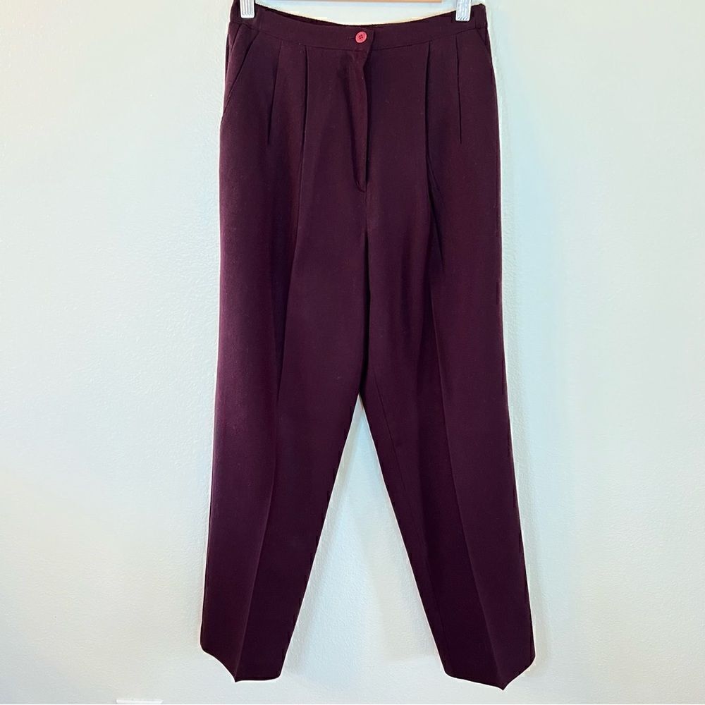 Vintage wool pants women Camdan Place size 8 burgundy pleated front career lined